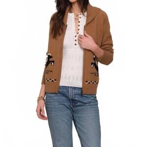 NEW HEARTLOOM grant horse zip cardigan in camel